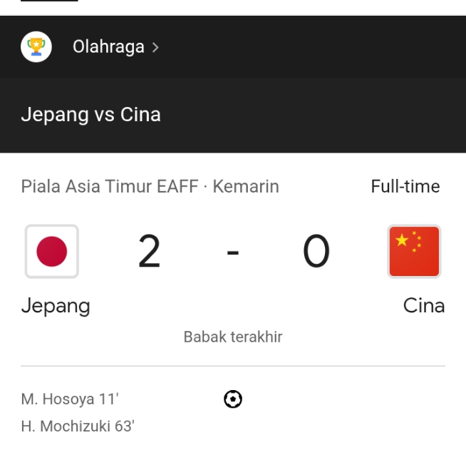 Live Update Jepang vs China Placeholder